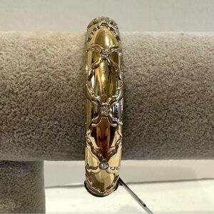 NWT Sequin by Nordstrom Clamper Bangle Bracelet shiny gold tone w/ rhinestones